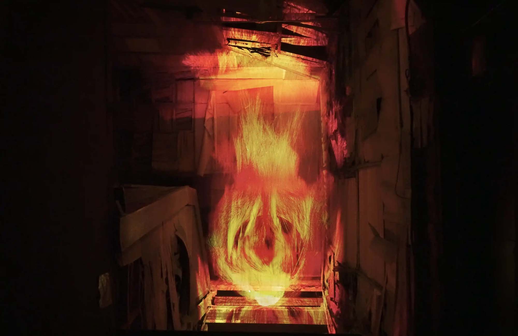 Universe of Fire Particles in a Decaying Underground Passage